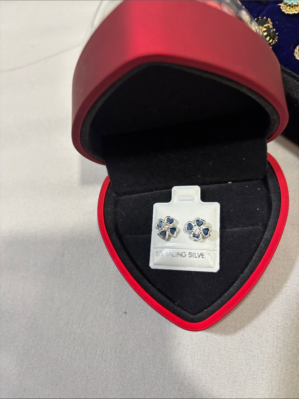 Sterling Silver Blue Flower Stud Earrings - Women's Men Accessories plata 925